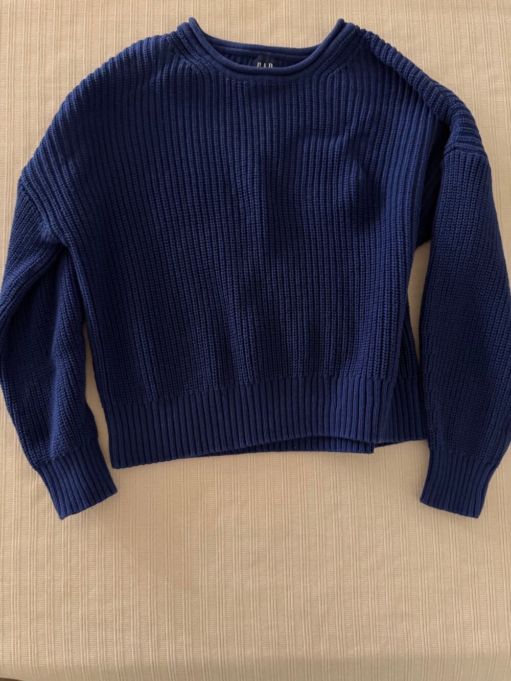 GAP Navy Blue 100% Cotton Ribbed Shaker Knit Crewneck Sweater Size Medium